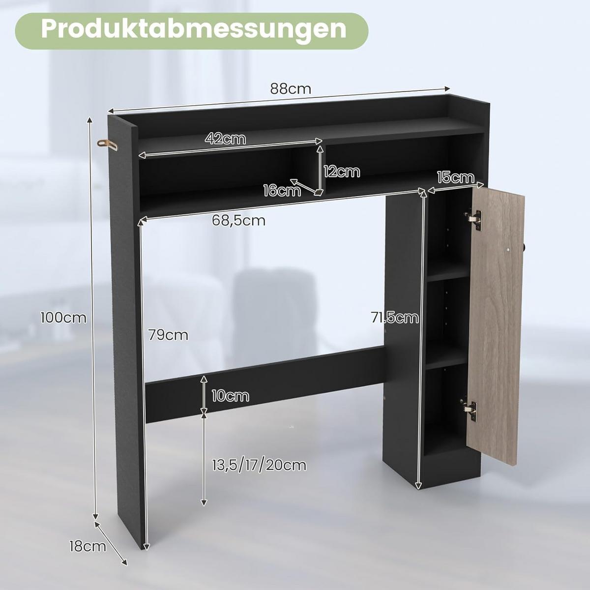 TOILETTENSCHRANK Schwarz - Schwarz, Holz (18/88/100cm) - COSTWAY