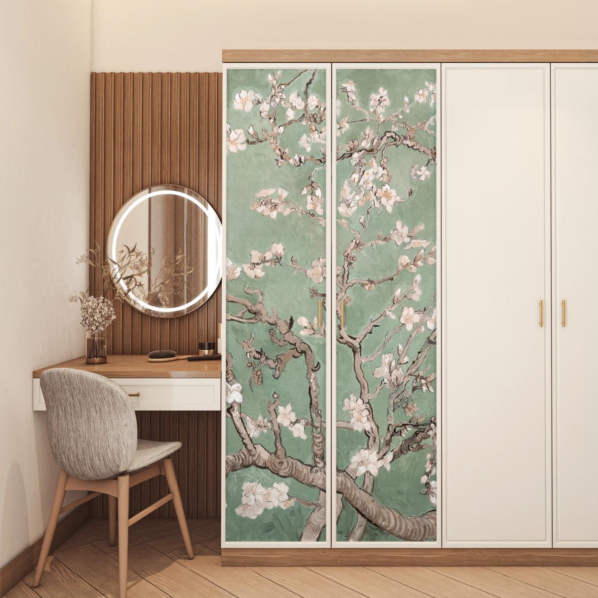 TÜRAUFKLEBER Selbstklebend - Mandelblüte - Kunst - Van Gogh - Grün 85x205 cm - Türtapete - Salbeigrün, Kunststoff (85/205cm) - MuchoWow