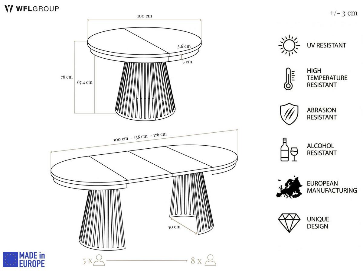 ESSTISCH Naro rund ausziehbar mit Goldem Lamellen-Metallgestell, Beige-Grau Kaschmir 100-180/100/76 cm - Kaschmir/Beige, Holzwerkstoff/Metall (100/180/76cm) - WFL GROUP