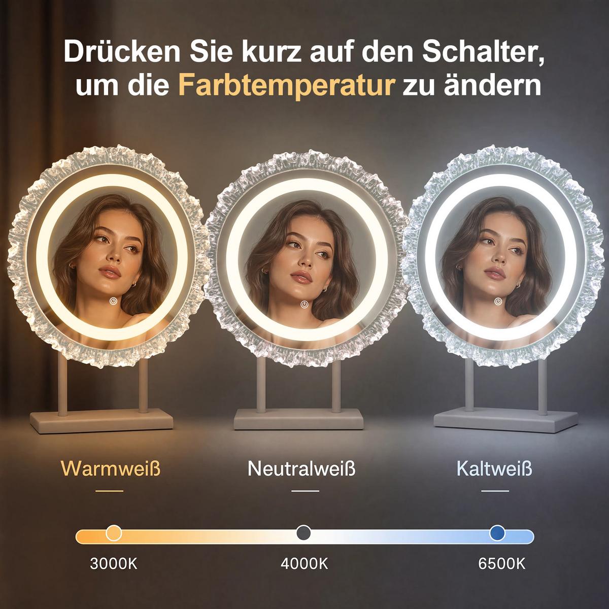 SCHMINKSPIEGEL Xandril 40/12/48 cm - Weiß, Glas (12/48/40cm) - ZMH