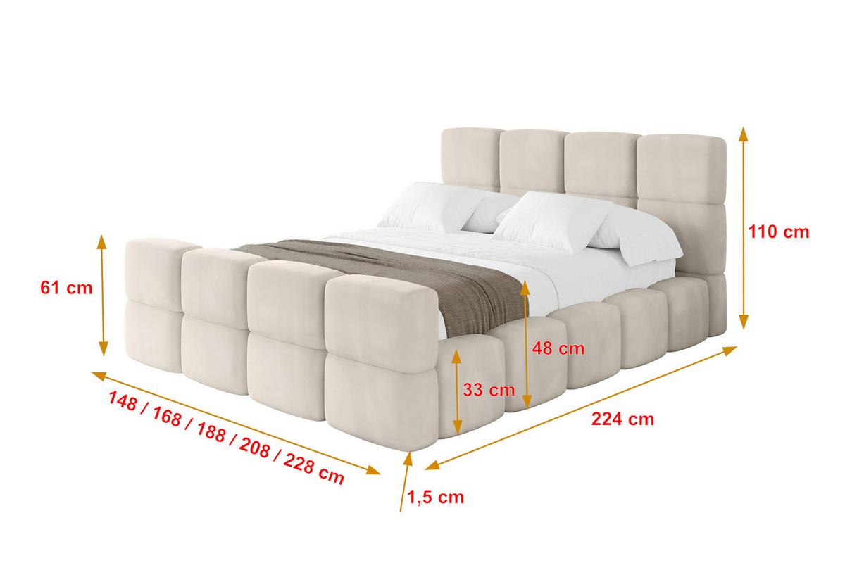 POLSTERBETT mit Bettkasten und Lattenrost, Bett mit Kopfteil, Boxbett ohne Matratze, Doppelbett mit Stauraum - NATA-Z 120x200 Beige - Beige, Holzwerkstoff/Textil (120/200cm) - ALTDECOR