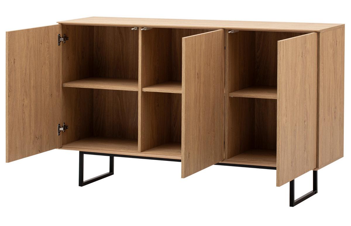 SIDEBOARD Stone Eiche 150 x 90 cm, Kommode mit Push-to-Open - Eichefarben/Schwarz, Holzwerkstoff/Metall (150/90/40cm) - Furn.Design