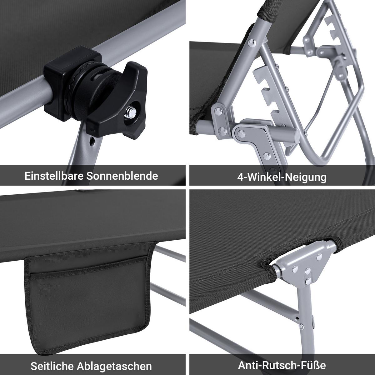 SONNENLIEGE 2er Set Schwarz - Schwarz, Textil/Metall (195/90/63cm) - SoBuy