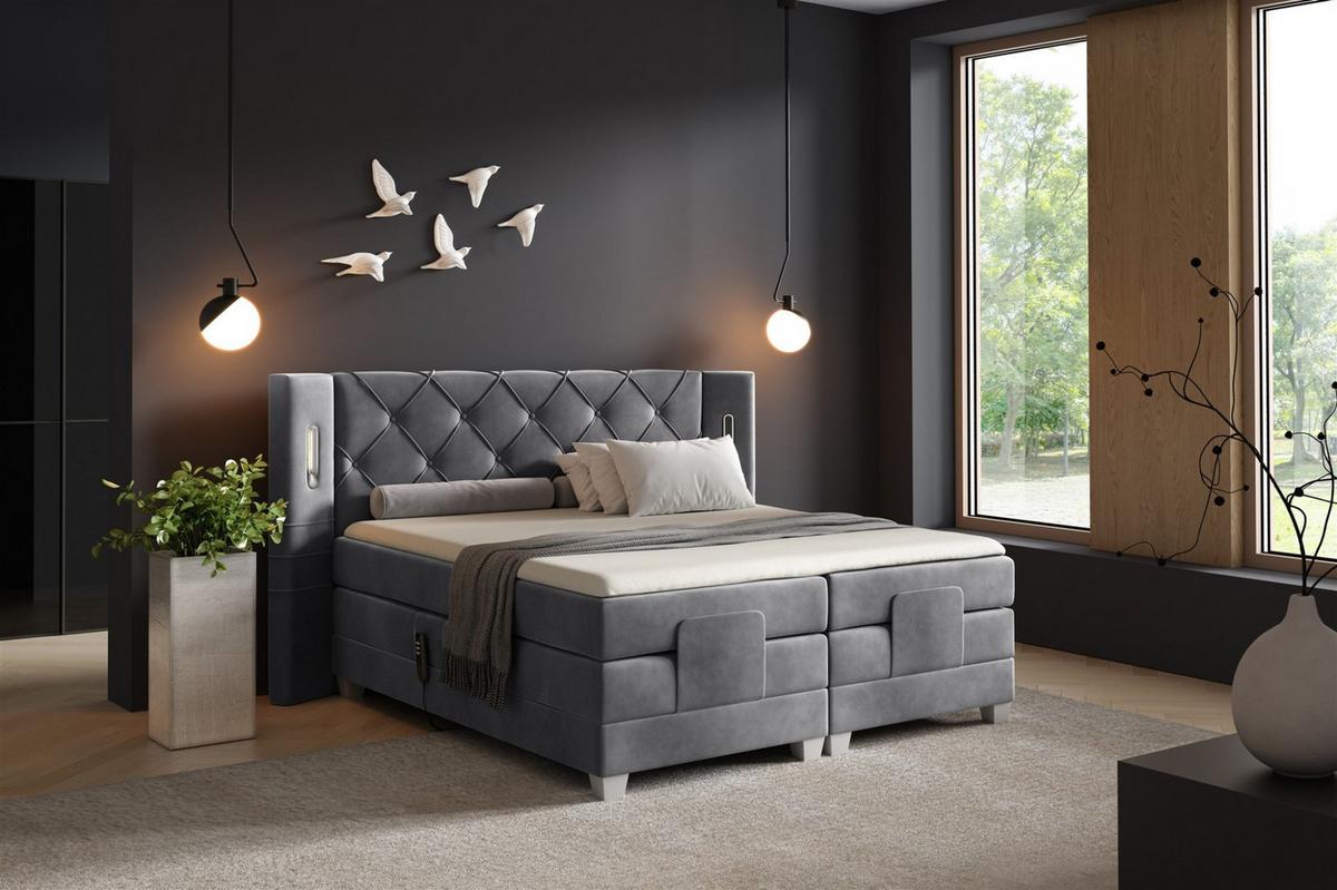 BOXSPRINGBETT Elektrisch Steve - Dunkelgrau, Holzwerkstoff/Textil (160/200cm) - Fun Möbel