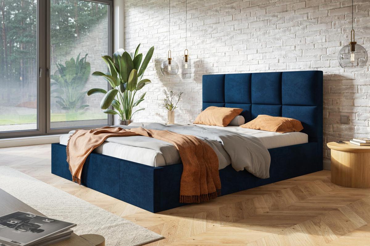 BETT 160x200 - Polsterbett mit Bettkasten und Metallrahmen - Modern Betten - Glatter Kronos-Stoff- Kollektion Roma, Blau - Blau, Holz/Textil (160/200cm) - Alpi-Möbel