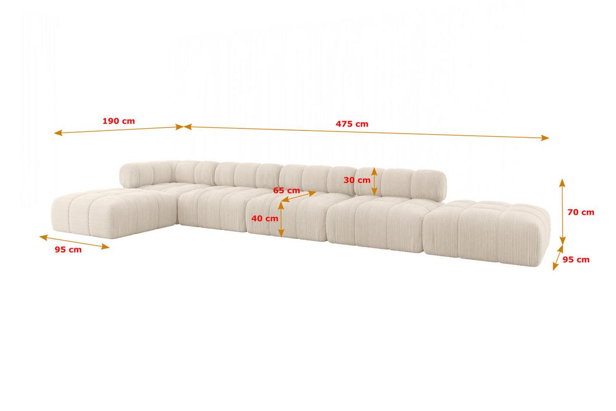 ECKSOFA modulares Sofa Kerru-L3 - 475x190x70 cm Beige Cord - Beige, Holzwerkstoff/Textil (475/190cm) - ALTDECOR