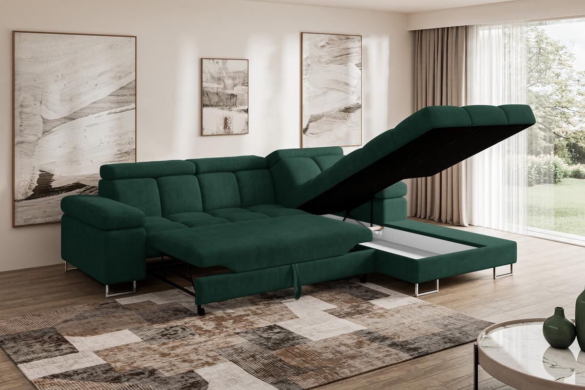 ECKSOFA mit Schlaffunktion Ottomane Rechts COMA L 271x203x79 Grün Velours - Grün, Holzwerkstoff/Textil (203/271cm) - ALTDECOR