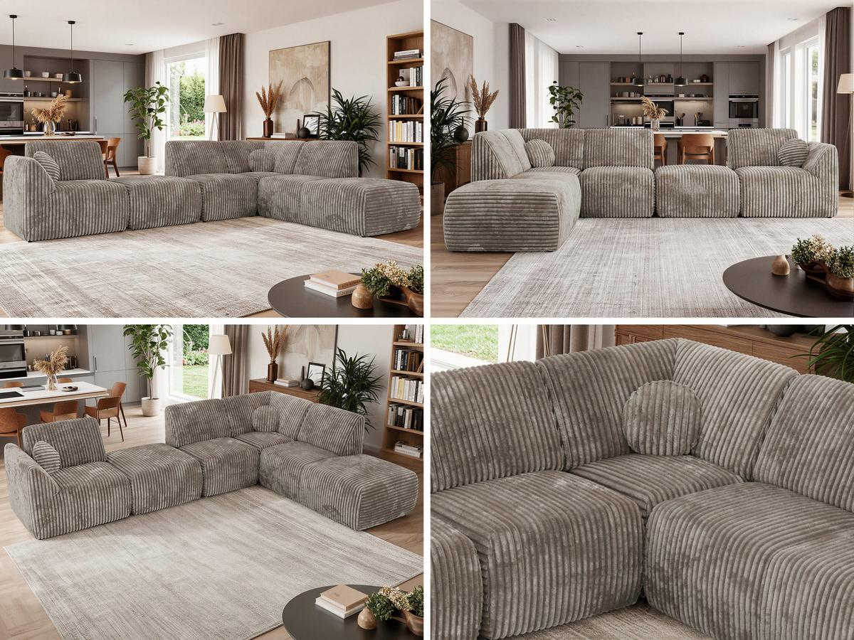 ECKSOFA NOARA 6M L Hellbraun Cord - Links - Hellbraun/Schwarz, Kunststoff/Textil (244/355cm) - MKS