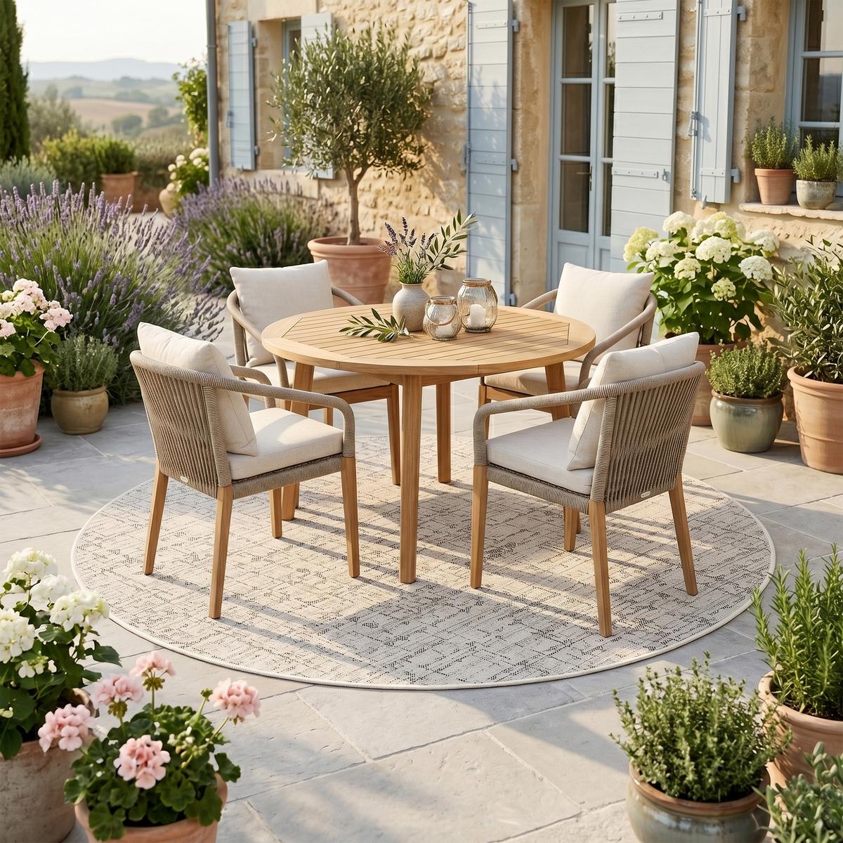 IN & OUTDOOR TEPPICH OSLO TREND RUND - Creme, Textil (160/160cm) - Snapstyle