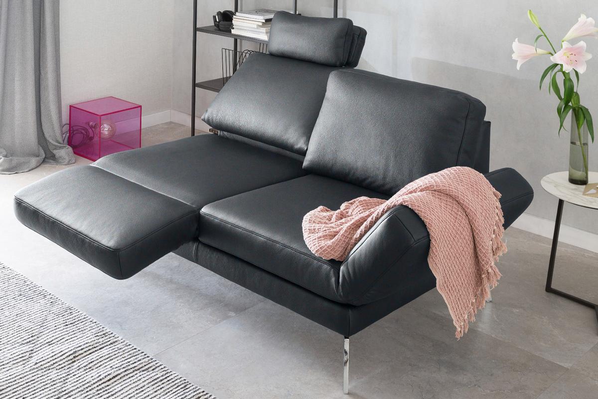 LEDERSOFA HURRICANE Schwarz Leder - Silberfarben/Schwarz, Leder (170/87/141cm) - KAWOLA