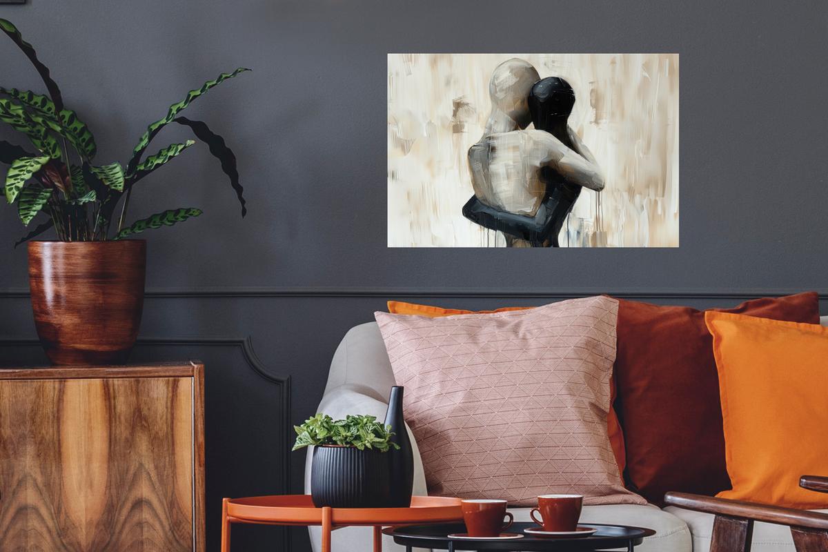WANDTATTOO Abstrakt - Liebe - Schwarz und weiß - Modern Deko Wohnzimmer 60x40 cm - Schwarz, Kunststoff (60/40/0.1cm) - MuchoWow