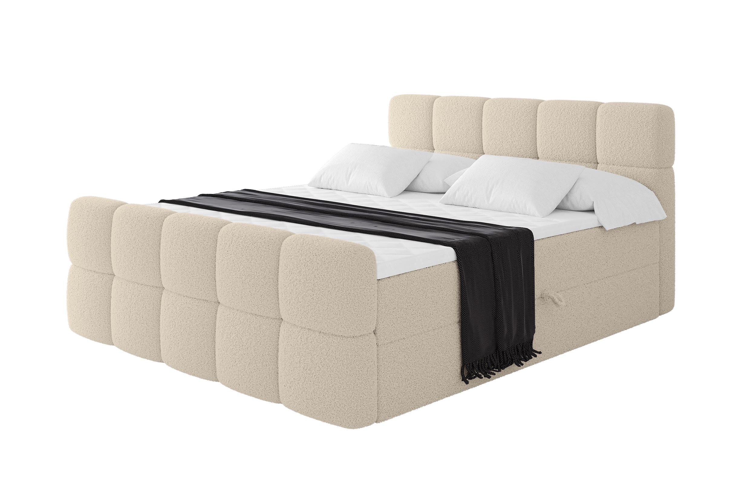 BOXBETT mit Matratze H4 - FAMA-Z - 180x200 cm Dunkelbeige Quelle - Creme, Holzwerkstoff - ALTDECOR