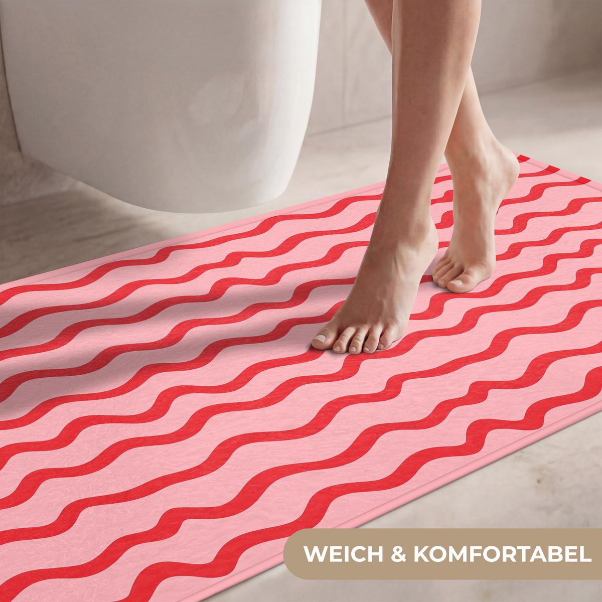 WC-VORLEGER Verspielt - Muster - Rot WC Teppich 120x60 cm - Rosa, Textil (120/1cm) - OnlyWow