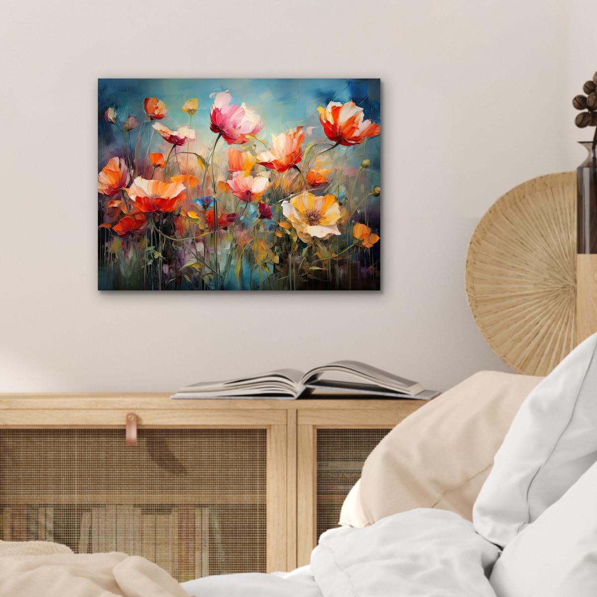 METALLBILD Blumen - Aquarell - Kunst - Botanisch - Natur 40x30 cm - Orange, Metall (40/30cm) - MuchoWow
