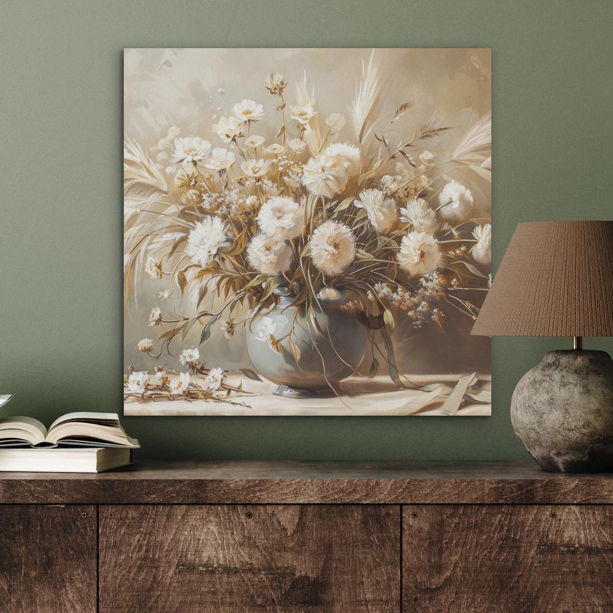 AKUSTIKBILD Blumen - Vase - Stilleben - Beige Wandbilder 60x60 cm - Creme, Kunststoff (60/60/0.9cm) - MuchoWow