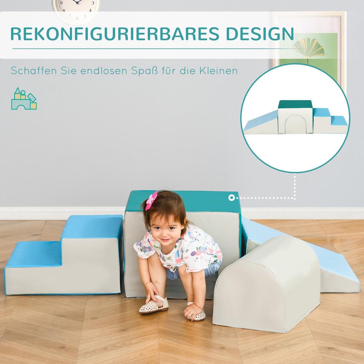 KINDER-SOFTPLAY-SET - Blau, Kunststoff (50/39/150cm) - HOMCOM