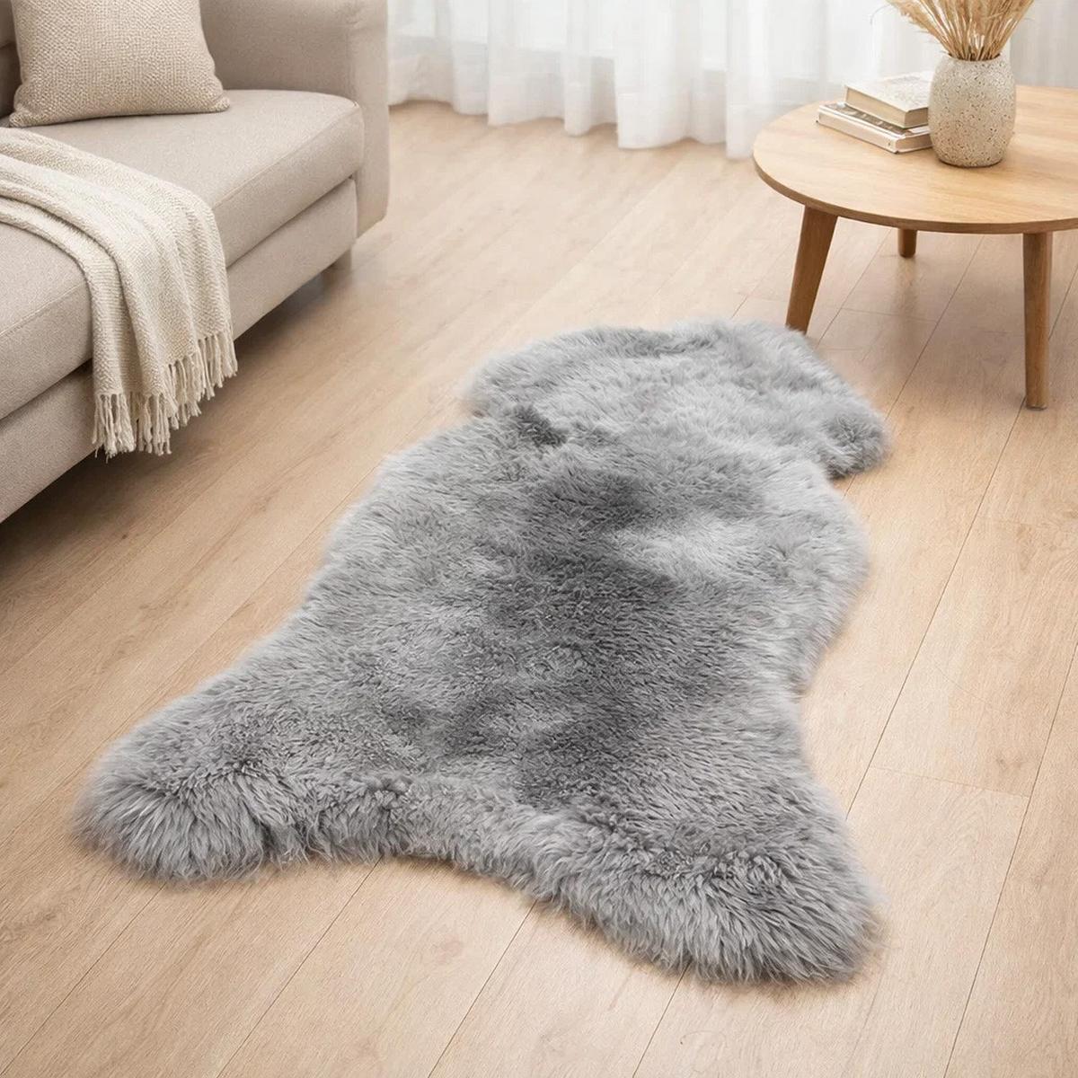 SCHAFFELL Natur Lammfell Weich Flauschig Wohnteppich, Silber, ca. 110 cm - Silberfarben, Fell (60/110cm) - Provellus