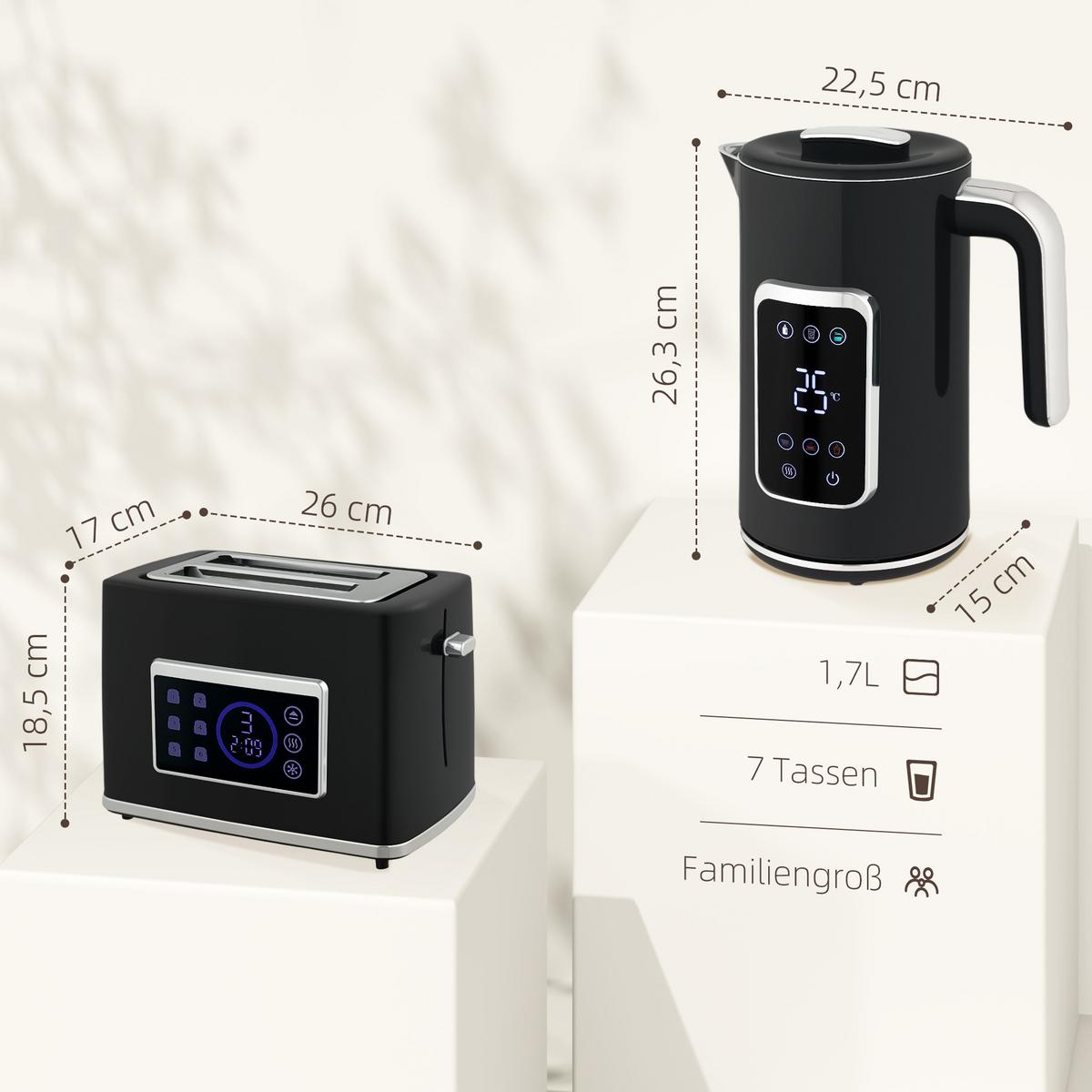 WASSERKOCHER Toaster Set mit 6 Bräunungsstufen Memory-Funktion Schwarz - Schwarz, Kunststoff (15/26.3/22.5cm) - HOMCOM