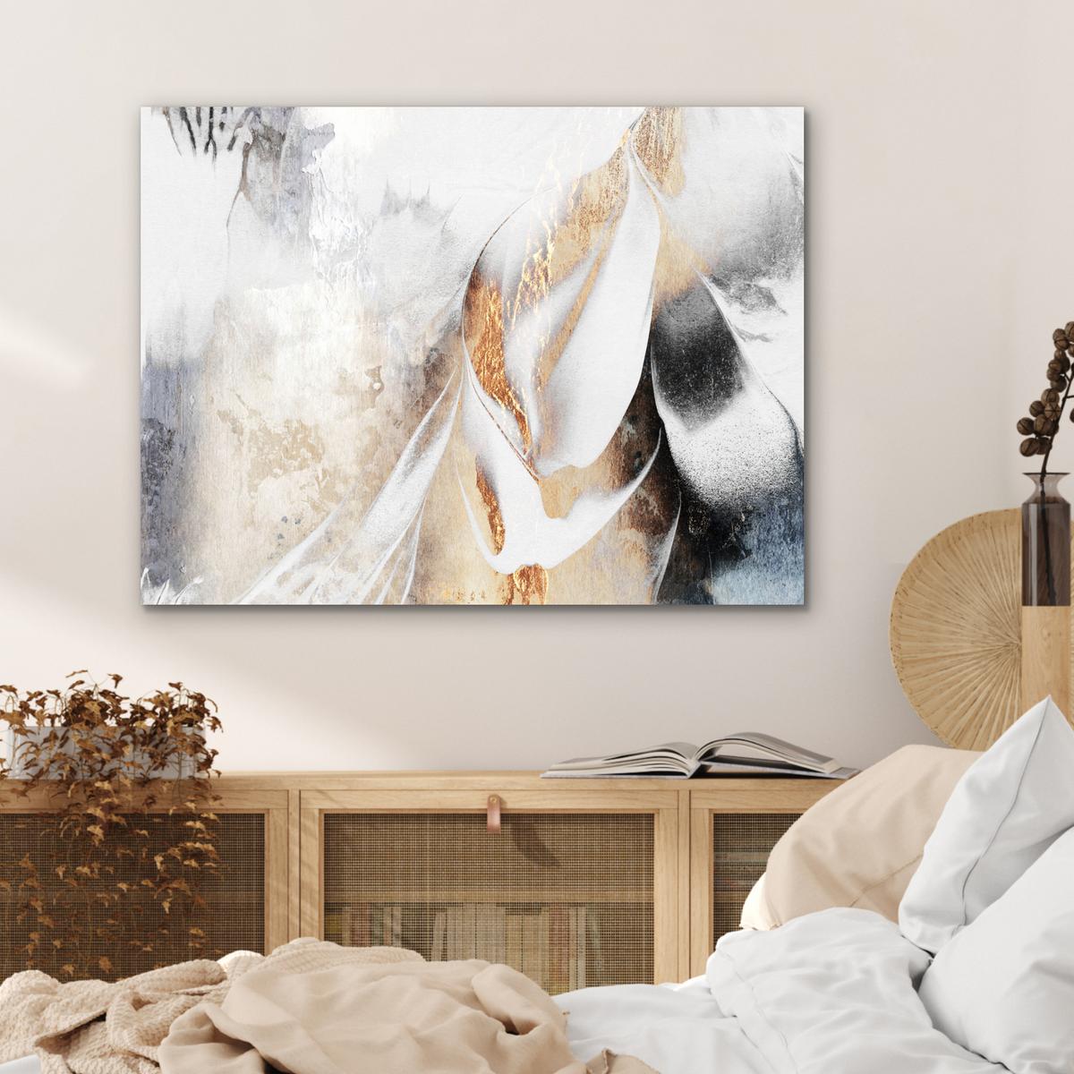METALLBILD Luxus - Abstrakt - Gold - Weiß 80x60 cm - Goldfarben, Metall (80/60cm) - MuchoWow