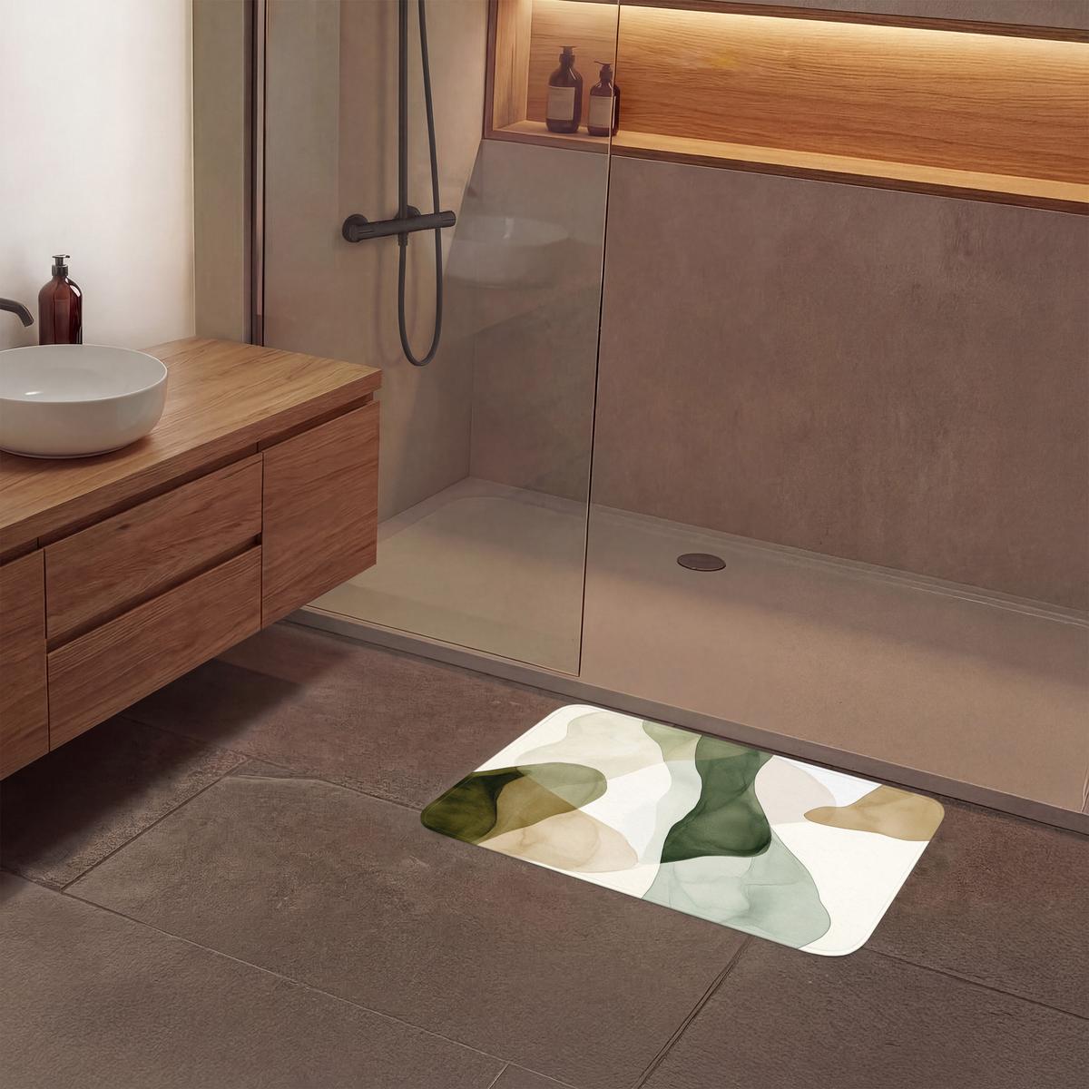 BADEMATTE Japandi - Abstrakt - Grün 80x50 cm - Grün, Textil (80/50cm) - OnlyWow