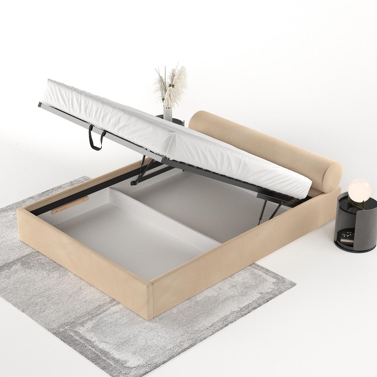 POLSTERBETT Solvo mit Stauraum 200/200 cm Hellbeige im Kronos Stoff - Beige/Schwarz, Holz/Holzwerkstoff (200/200cm) - AltaBeds