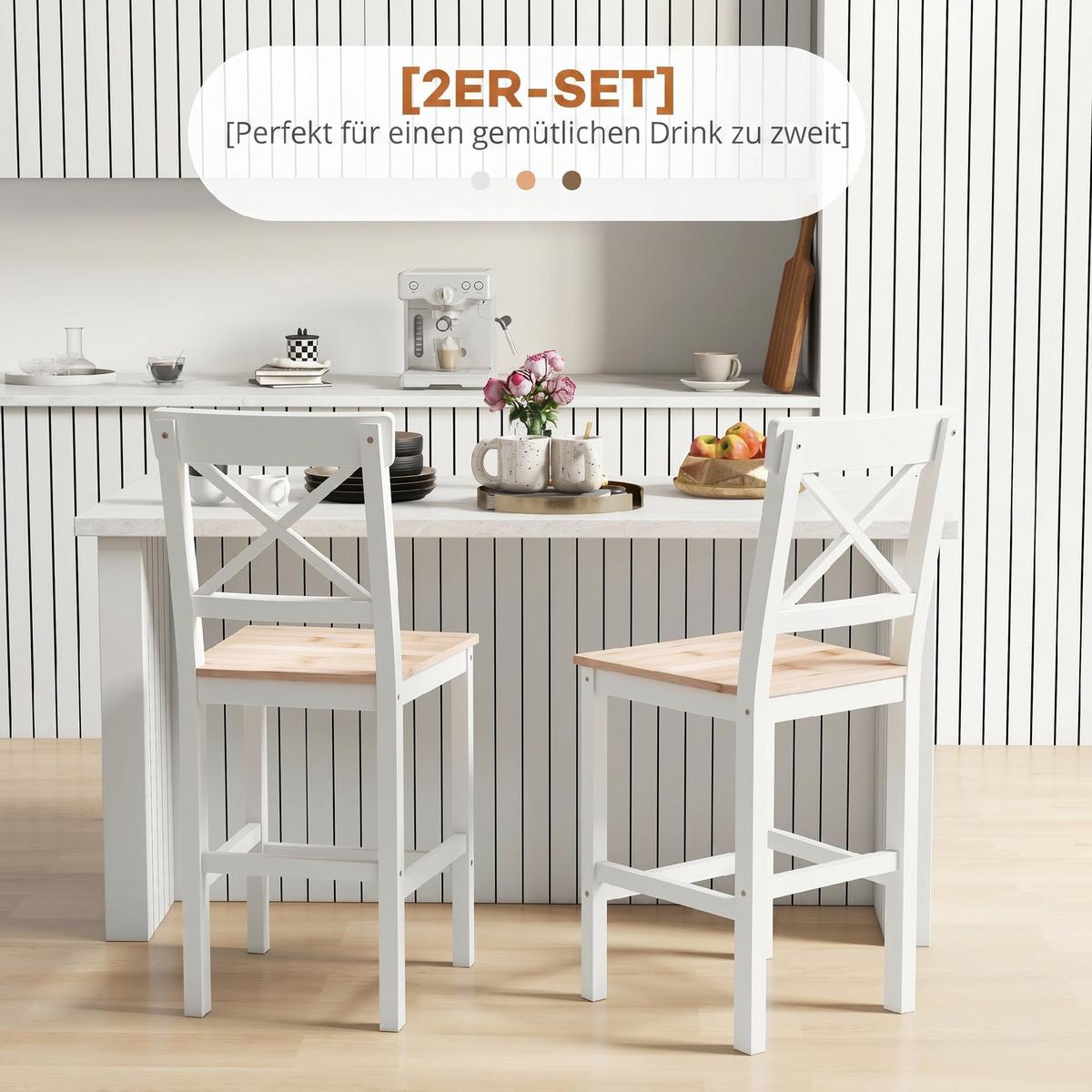 BARSTUHL 2er Set Kiefernholz Naturholz - Naturfarben, Holz (41/97.5/46cm) - HOMCOM
