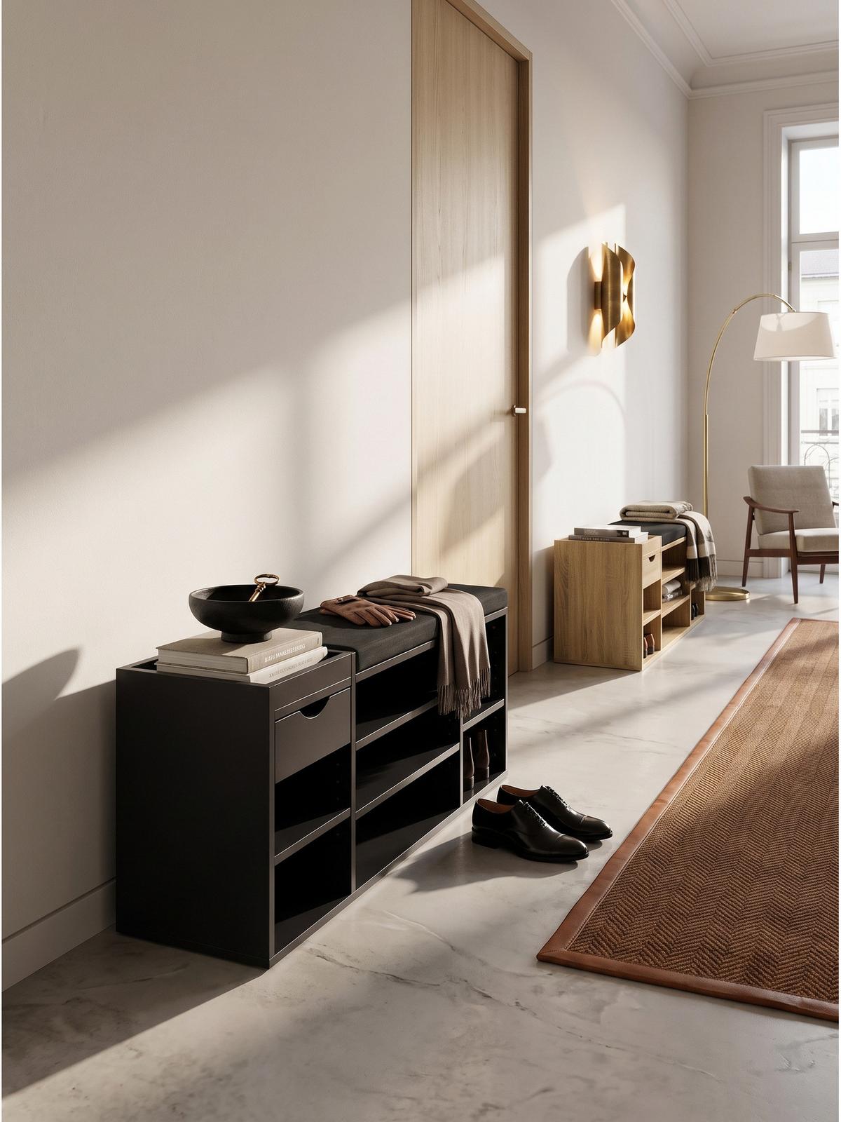 GARDEROBENBANK CARTAGENA, Stoff, Schwarz, 100 x 30 x 45 cm - Schwarz, Holzwerkstoff/Textil (100/45/30cm) - KADIMA DESIGN