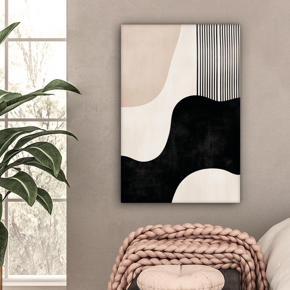 LEINWANDBILD Abstrakt - Japandi - Beige - Modern Wanddeko 40x60 cm - Schwarz, Textil (40/60cm) - MuchoWow