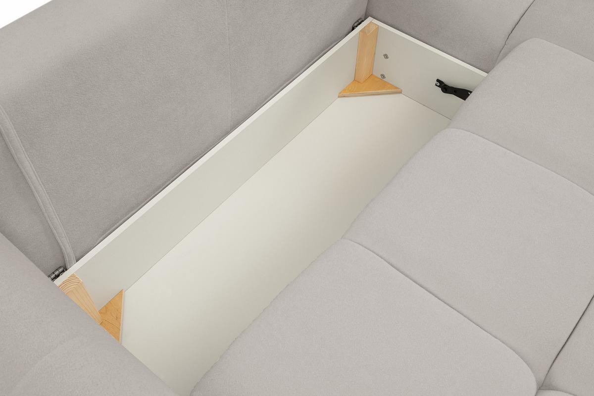 ECKSOFA MODA S Hellgrau Geflochtener Stoff mit Schlaffunktion - Hellgrau, Holz (257/177cm) - MASSENO