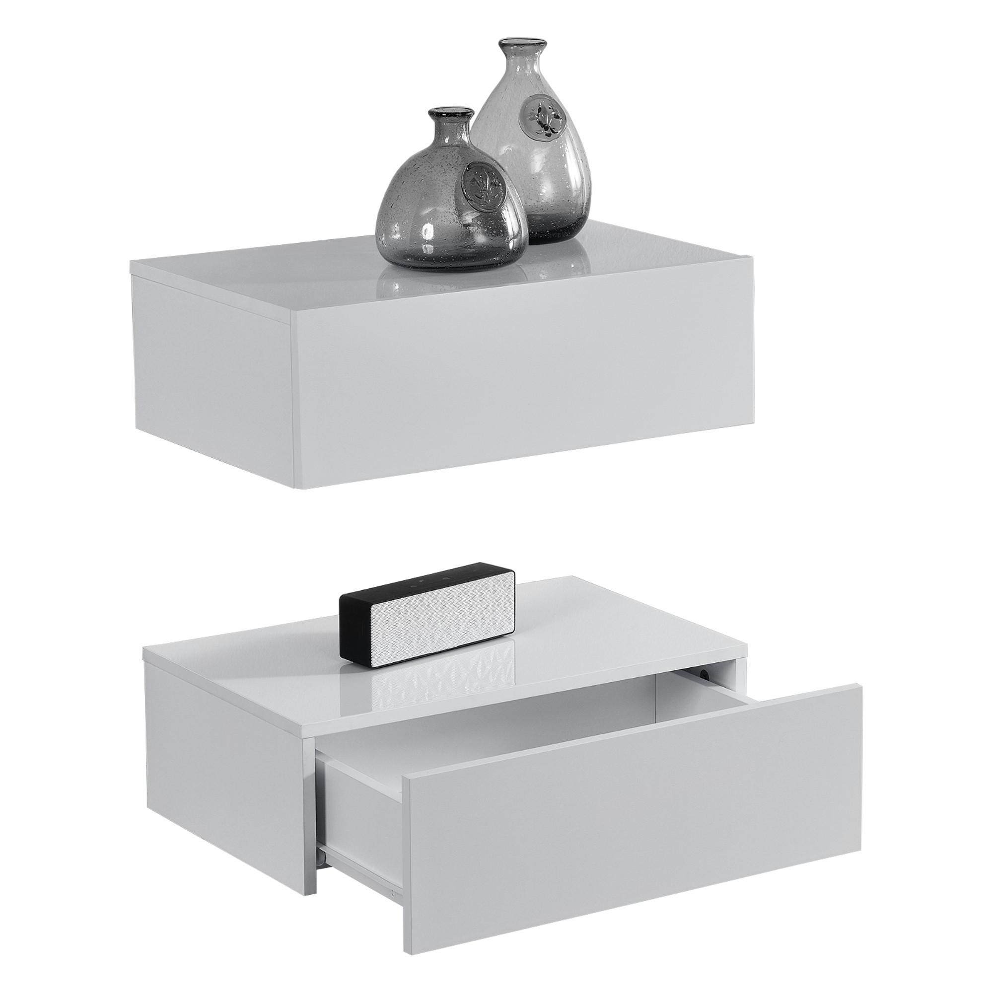 NACHTTISCH Oslo, 2er Set, hängend, mit Schublade - Weiß, Holzwerkstoff (46/15/30cm) - [en.casa]