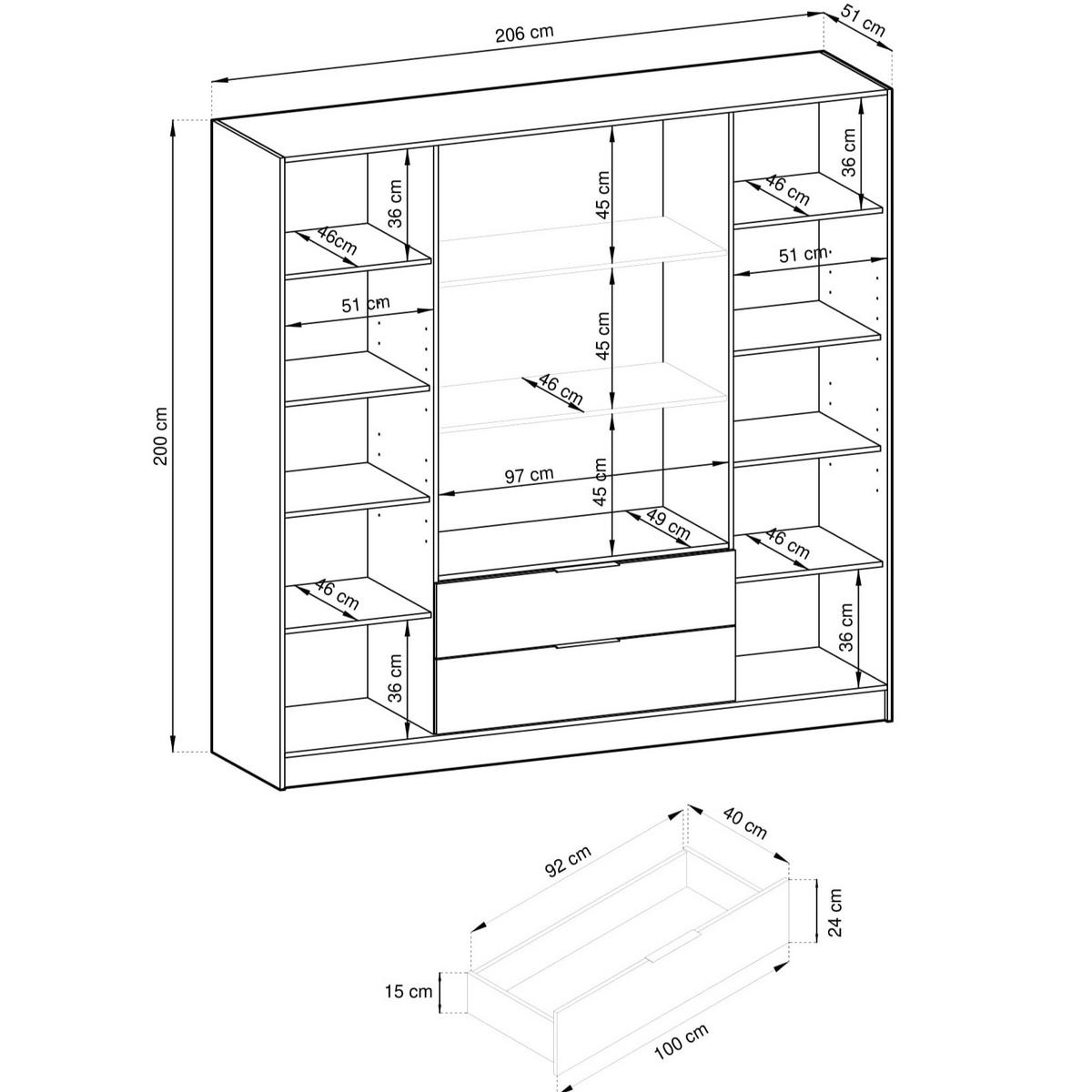 DREHTÜRENSCHRANK CATERINA 206/200/51 cm 4-türig Schwarz - Schwarz, Holzwerkstoff (206/200/51cm) - MASSENO