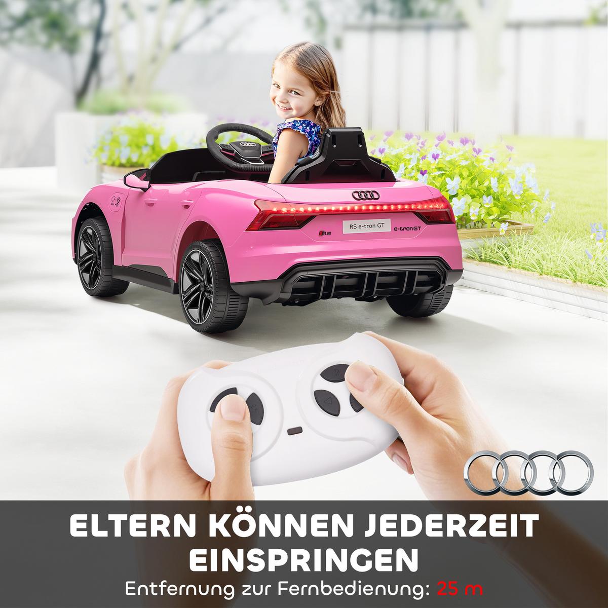 KINDER-ELEKTROAUTO mit Fernbedienung, Hupe, Musik, Scheinwerfer, Gurt, Rosa - Rosa, Metall (103/58/41cm) - HOMCOM