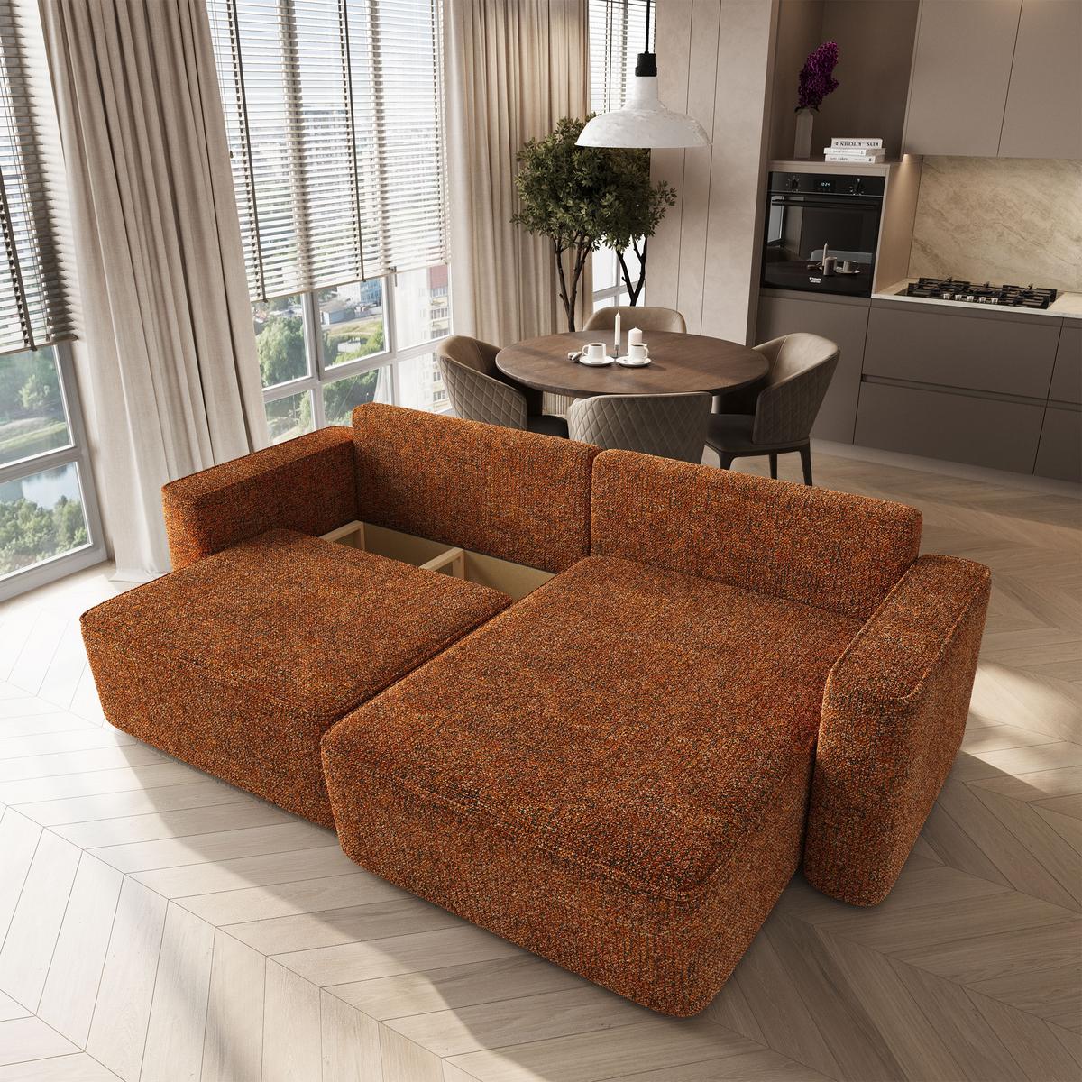 ECKSOFA BELISE BL Orange Chenille mit Schlaffunktion - Orange, Holz/Textil (252/162cm) - MASSENO