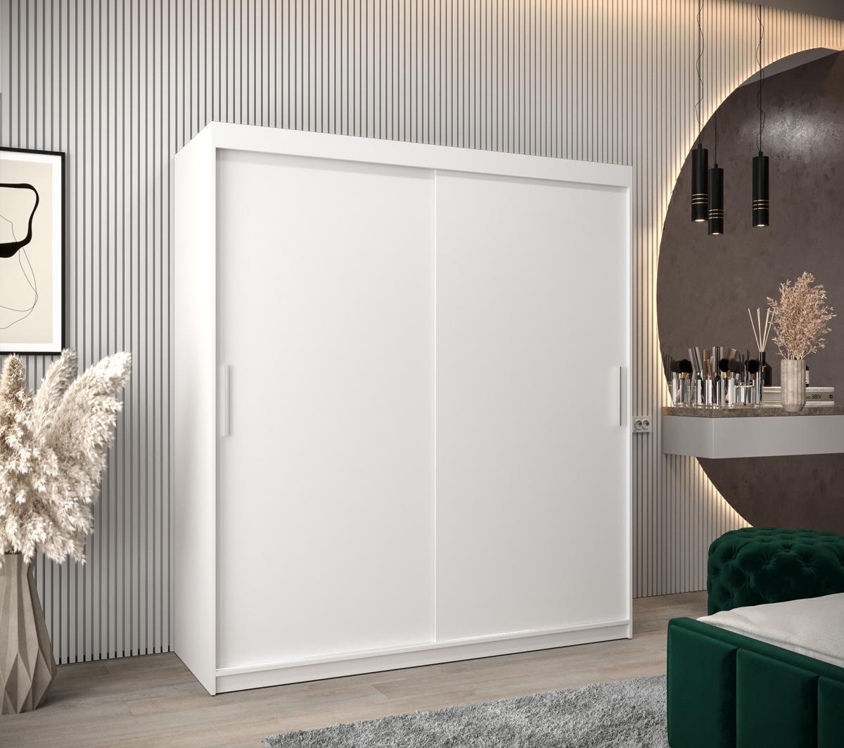 SCHIEBETÜRENSCHRANK TOKYO 200/180/62 2-türig - Silberfarben/Weiß, Holz/Kunststoff (180/200/62cm) - MÖBEL KRYSPOL