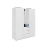DREHTÜRENSCHRANK GALIO 149/200/57,5 cm 3-türig mit Spiegel Weiß - Weiß, Holzwerkstoff (149/200/57.5cm) - MASSENO