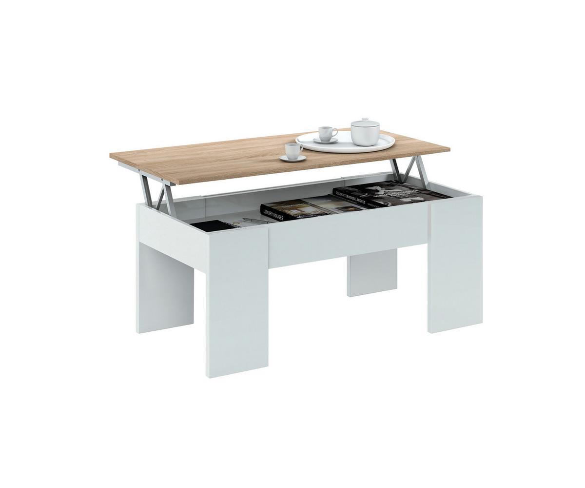 COUCHTISCH mit hochklappbarer Platte L100 cm - Alida - Weiß, Holzwerkstoff (6.6/50/45cm) - Calicosy