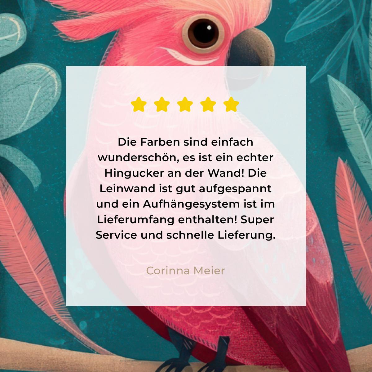 LEINWANDBILD Kakadu - Tropische Blätter - Zweig Deko Schlafzimmer 30x20 cm - Petrol, Textil (30/20cm) - MuchoWow