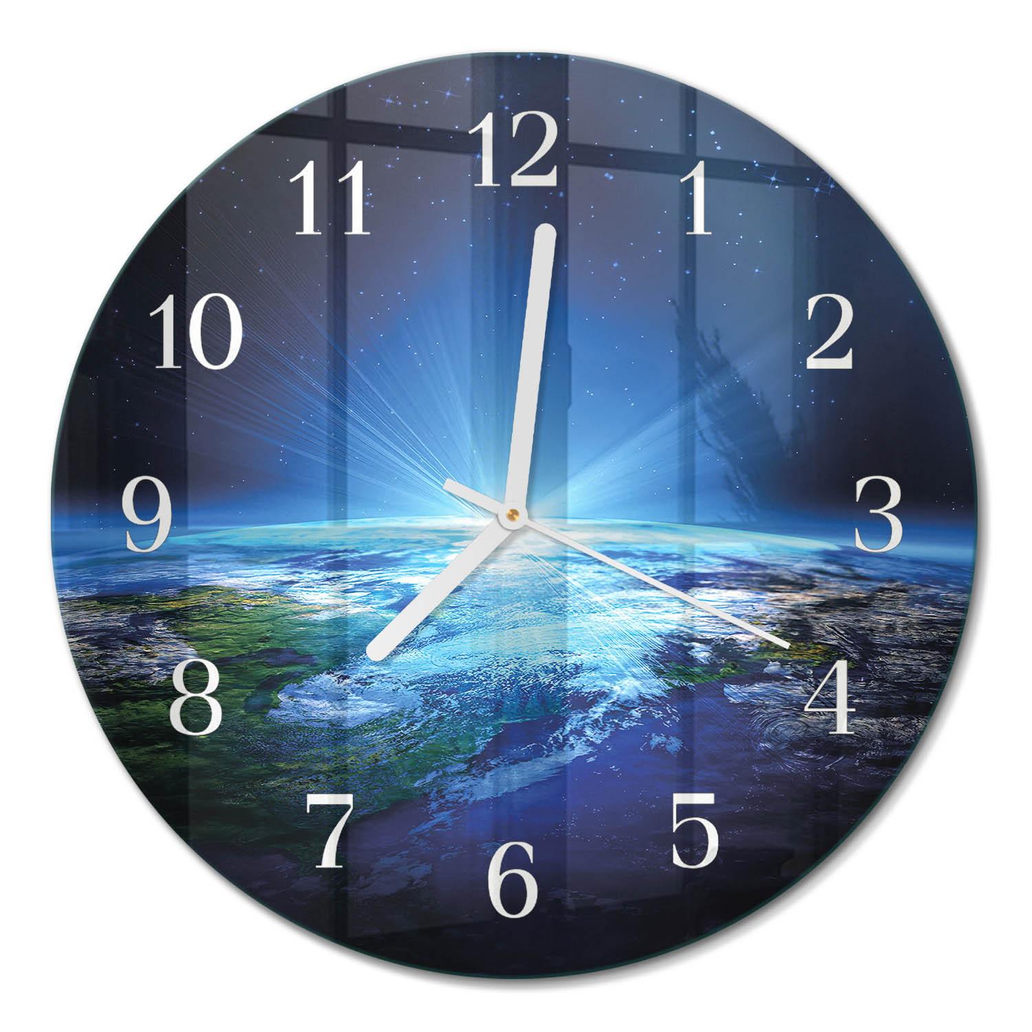WANDUHR aus Glas Ø30 cm - Das Universum der Erde - Blau, Glas (30/30/0.4cm) - TULUP