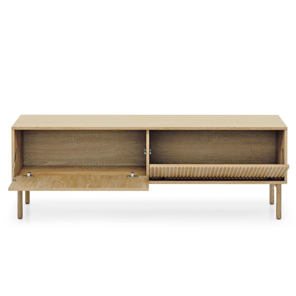 LOWBOARD Trentinis 2T Beige 153,5/53,4/39,5 cm – Geriffelte Fronten - Eichefarben, Holzwerkstoff/Metall (153.5/51.8/39.5cm) - AX Living