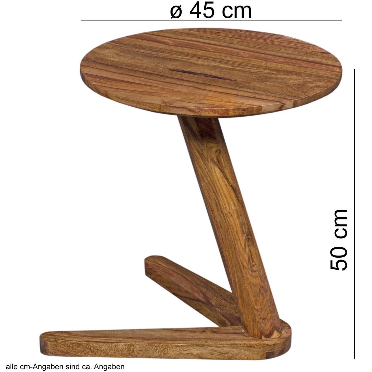 BEISTELLTISCH – Rund Massivholz Natur 45x45 cm Landhaus - Braun, Holz (45/45/50cm) - KADIMA DESIGN