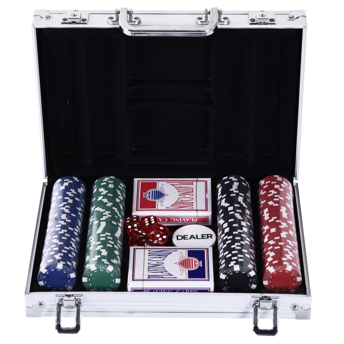 POKERKOFFER Pokerset Pokerchips 4/5 Farben 2 x Kartenspiel 5 x Würfel - Multicolor, Kunststoff (20.5/29.5cm) - HOMCOM