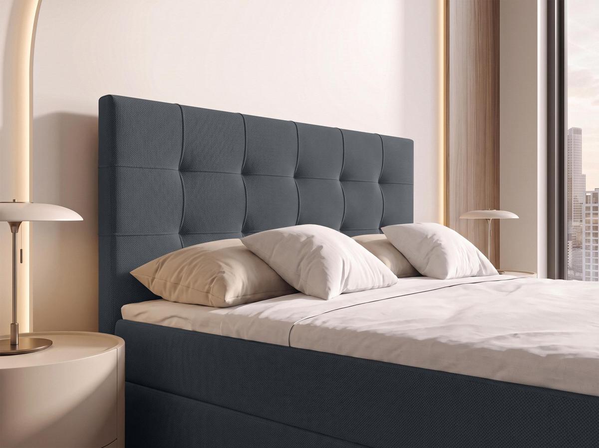 BOXBETT DEFNE 140x200 cm mit Fußteil und Matratze - Dunkelgrau + TOPPER - Dunkelgrau/Schwarz, Holz/Holzwerkstoff (140/200cm) - AX Living