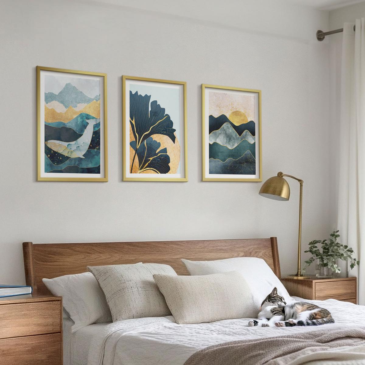 BILDER SET 3er Set - 40x60 cm Goldrahmen - Abstrakte Bergansichten - Goldfarben, Kunststoff (40/60cm) - TULUP