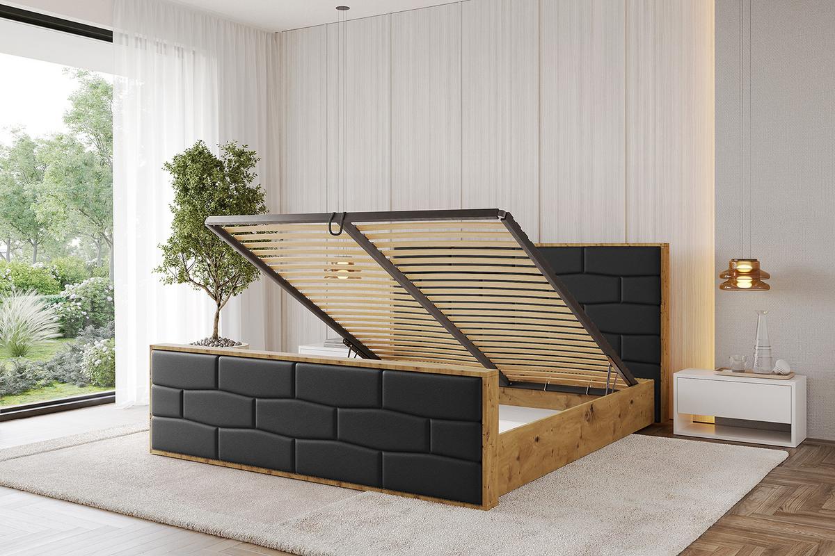 POLSTERBETT mit Bettkasten, Fußteil und Lattenrost, Boxbett mit Matratze H3/H4 - ENZO8-Z 160x200 Schwarz Kunstleder - Schwarz Hochglanz, Holzwerkstoff/Textil (160/200cm) - ALTDECOR