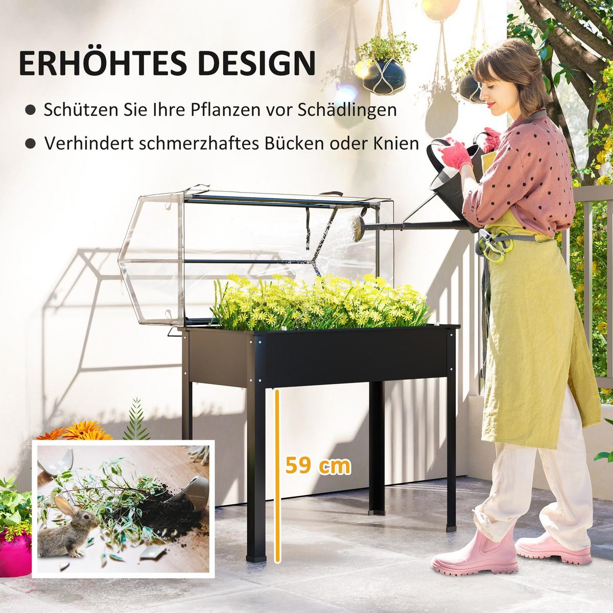 HOCHBEET mit Abdeckung - Schwarz, Metall (48/124/100cm) - Outsunny