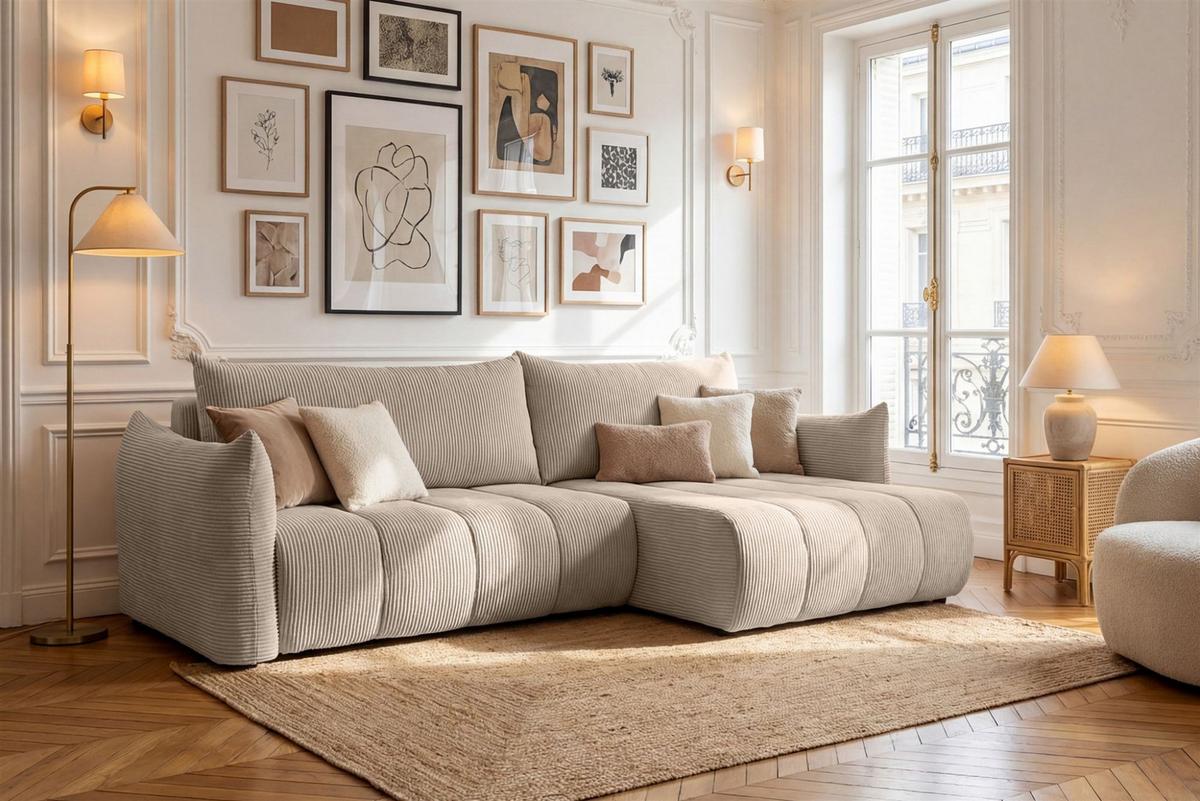 ECKSOFA Ontario Mit Schlaffunktion - Beige, Holzwerkstoff/Textil (260/154cm) - Fun Möbel
