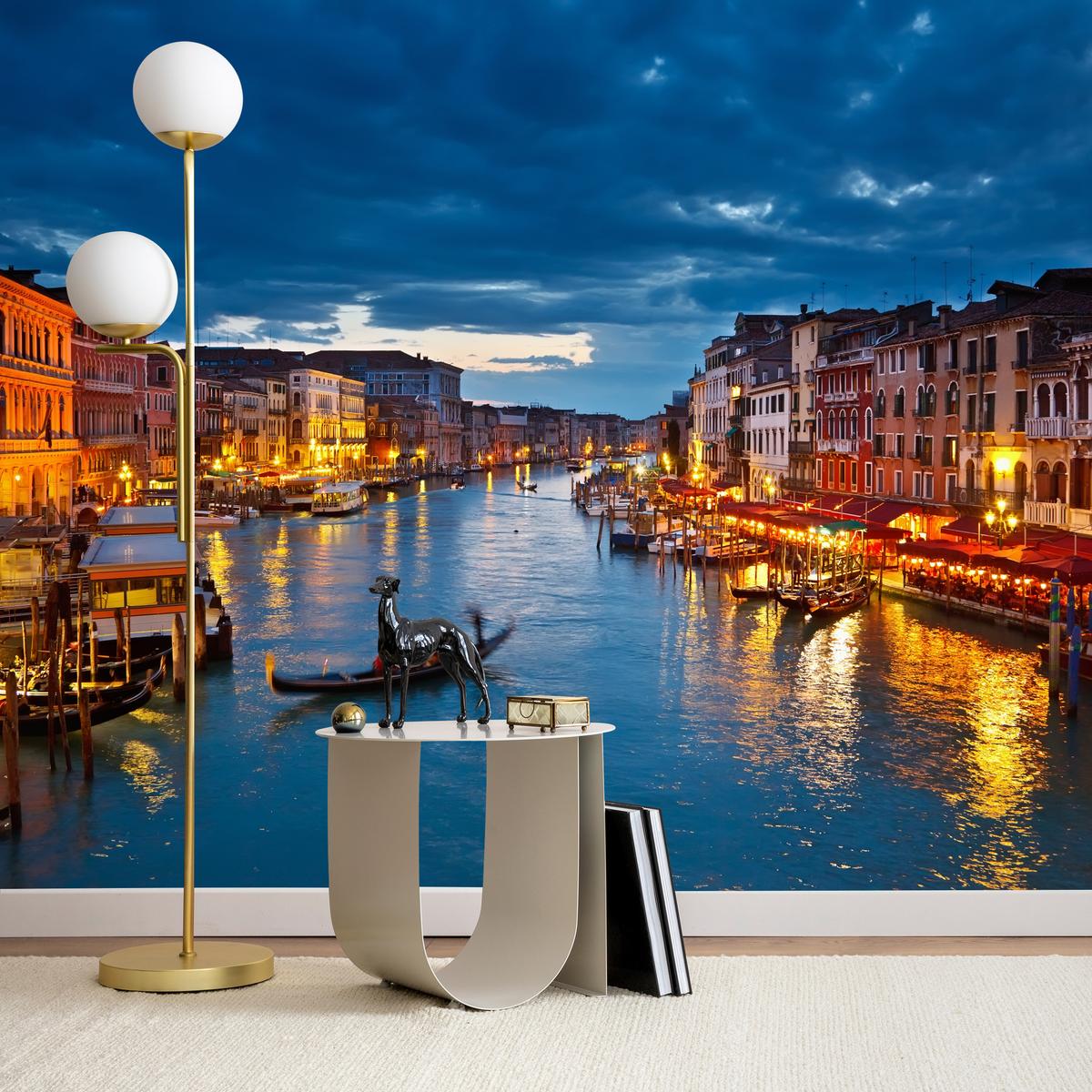 FOTOTAPETE für Büro Venezianischer Kanal Gondeln Abendstimmung Romantik 400x280 - Orange/Braun, Papier (400/280cm) - Muralo