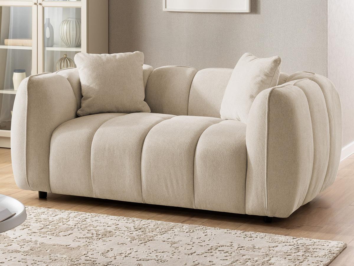 SITZGARNITUR 3+2 Nubira in tief gesteppter Bubble-Optik aus weichem Hellbeige Strukturstoff im modernen Design - Beige/Schwarz, Holz/Kunststoff (228/69/89cm) - S-Style Möbel