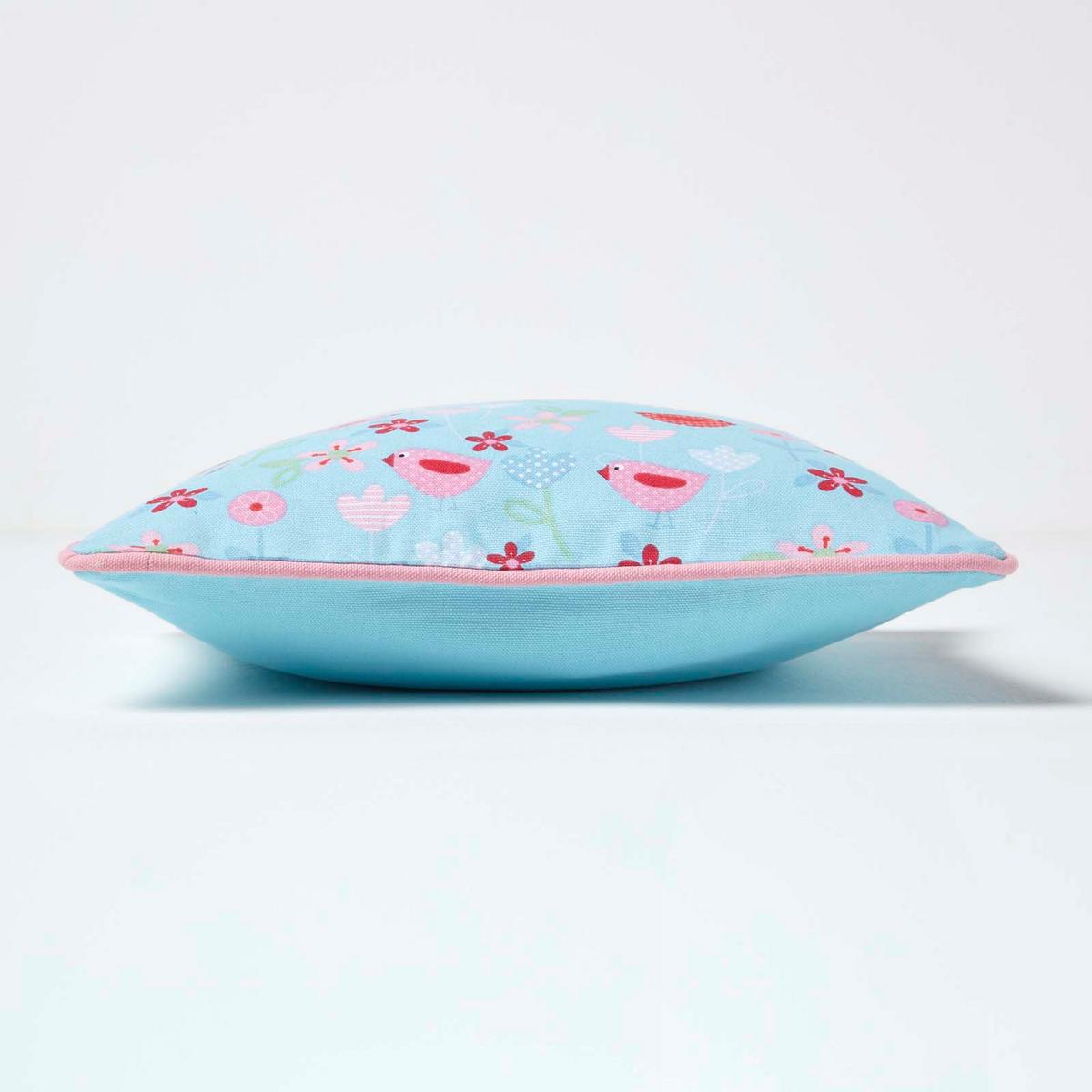 KISSENHÜLLE Vögel & Blumen 30/30 cm - Hellblau, Textil (30/30cm) - Homescapes