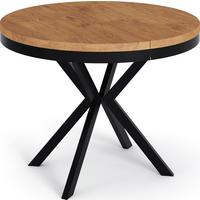 ESSTISCH Ross runder ausziehbarer, Lancelot Eiche 90-170/90/76 cm - Eichefarben/Schwarz, Holzwerkstoff/Metall (90/170/76cm) - WFL GROUP
